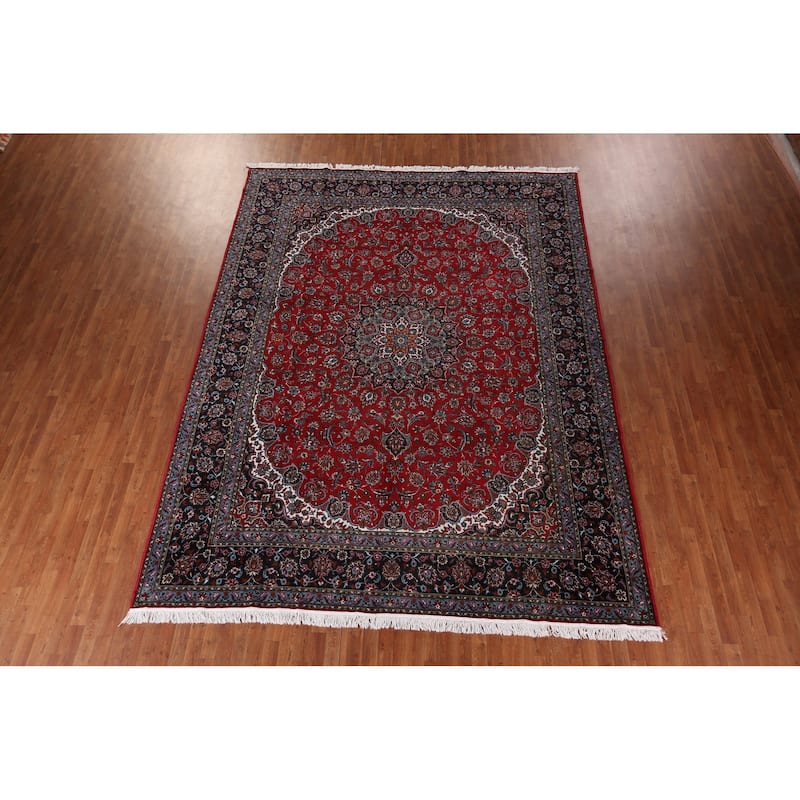 Traditional Red Kashan Turkish Rug Floral Oriental Machine-Made Carpet - 9'7" x 12'7"