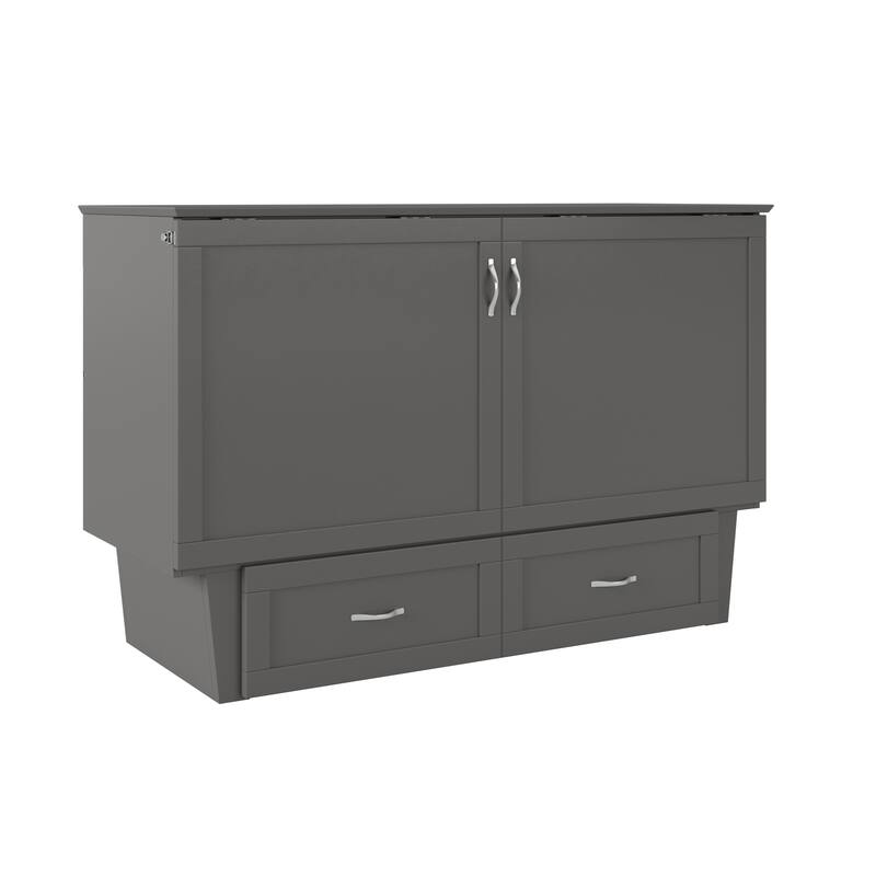 Chelsea Queen Murphy Bed Chest with 6" Mattress, Storage Drawer & Built-In Charger in Grey