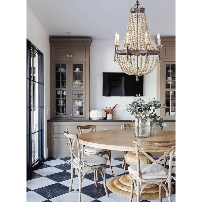 8 - Light Retro Empire Conical Wood Bead Chandelier