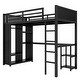 preview thumbnail 19 of 22, Black Metal Loft Bed Frame with Built-In Wardrobe, Desk and Shelves