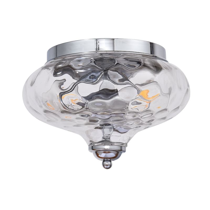 Modern Farmhouse 2-light Water Pattern Hammered Glass Flush Mount 9in