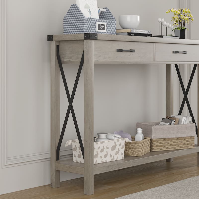Sofa Table with Storage Shelf Side Design Accent Wood Entryway Table