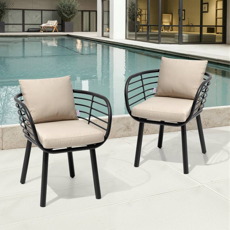 Aluminum Dining Chair with Sunbrella Seat and Back Cushions - CanvasAntiqueBeige-Set of 2