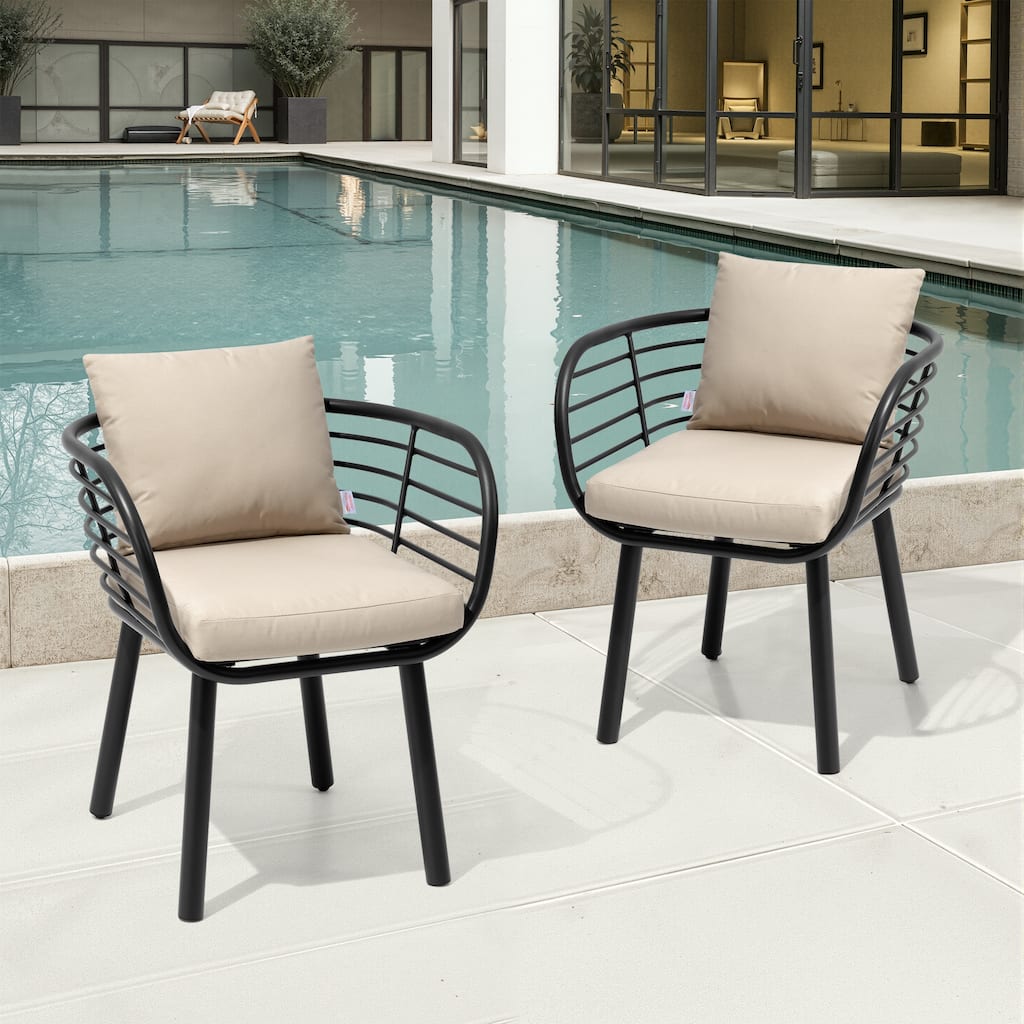 Outdoor Patio Aluminum Dining Chair with Sunbrella Seat and Back Cushions