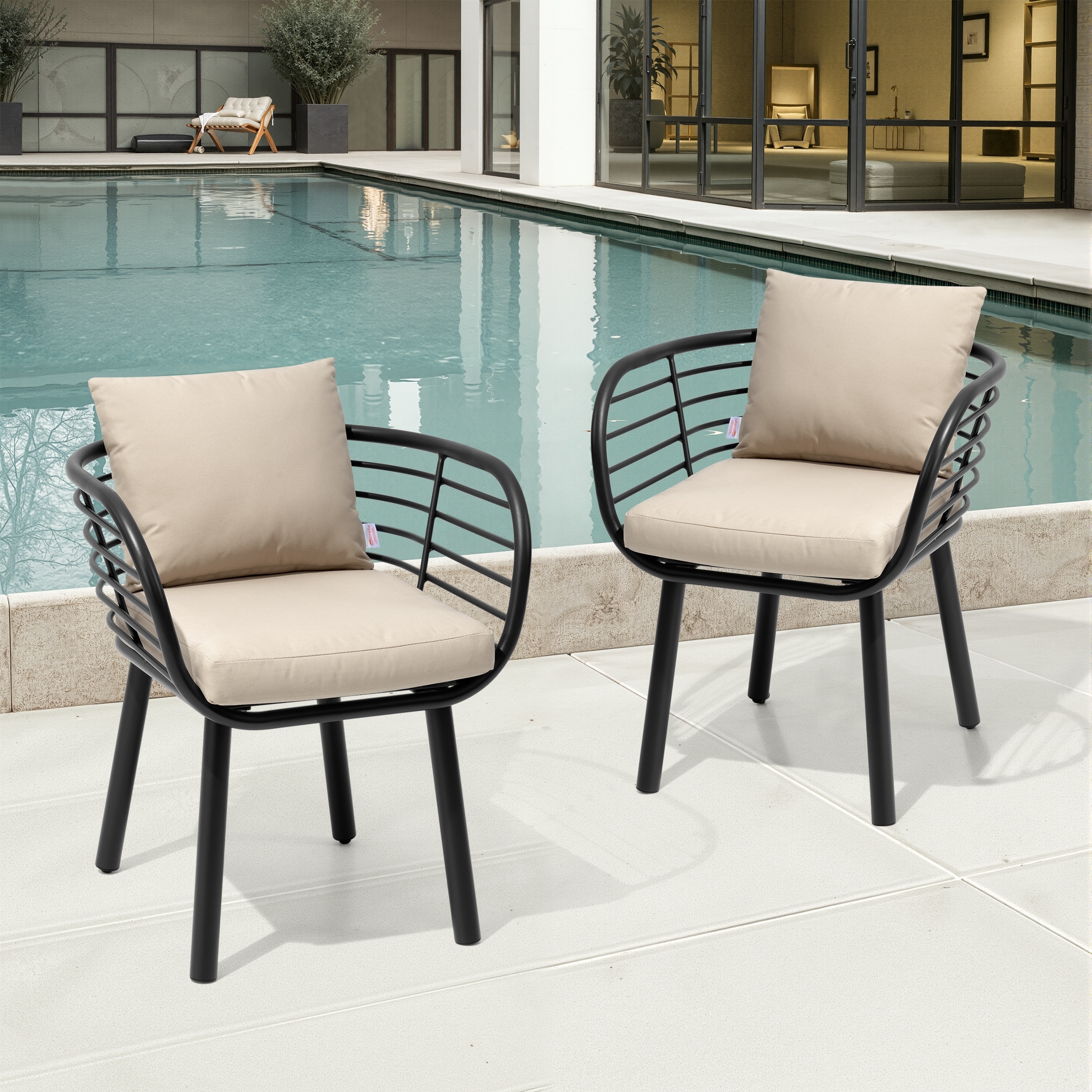 Outdoor Patio Aluminum Dining Chair with Sunbrella Seat and Back Cushions