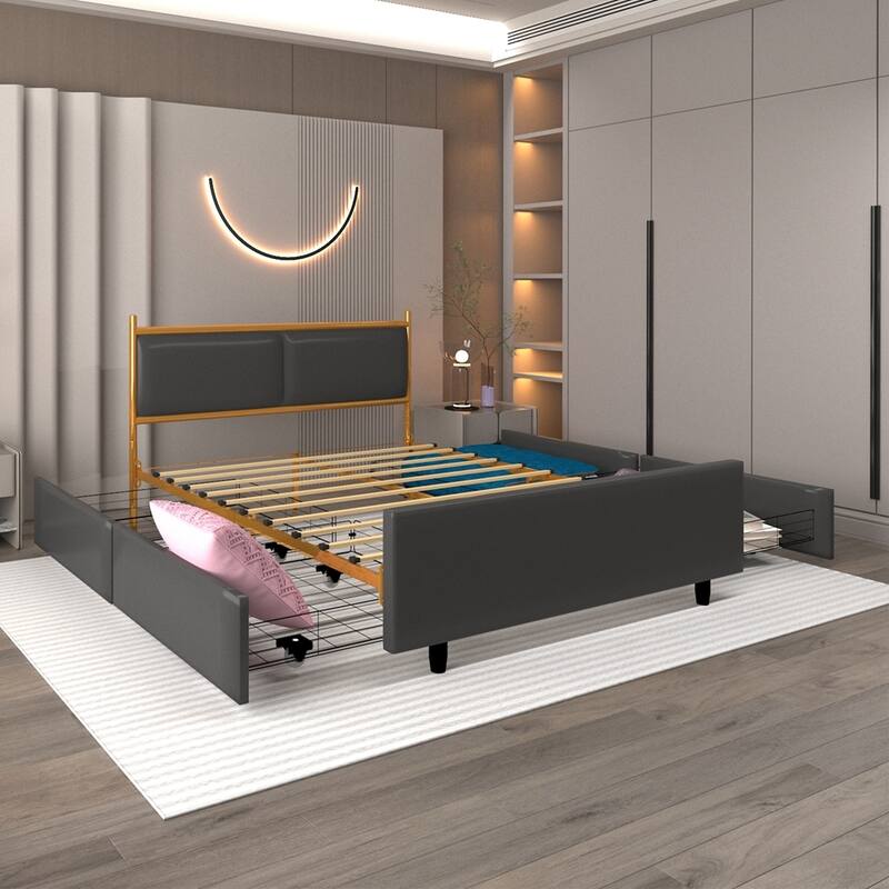 Classic Metal Platform bed with Four drawers