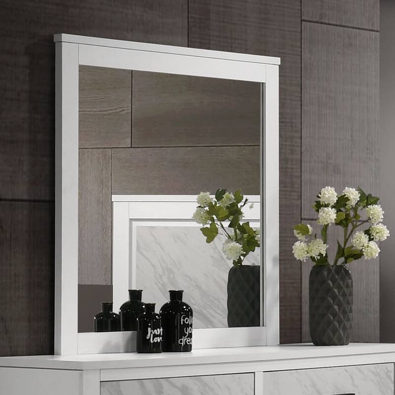 Modern White Finish Bed Dresser Mirror Classic 3-Piece