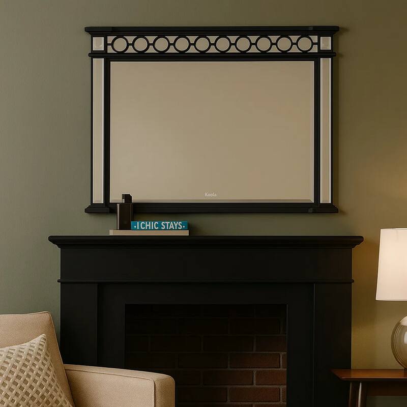 Koda 52 Inch Wall Mirror, Molded Trim, Circular Cut Out Design, Black