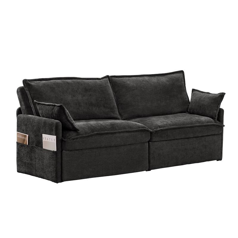 73.6" Corduroy 3-in-1 Convertible Sofa Bed with Pull-Out Sleeper, USB Charging Ports, and Side Storage