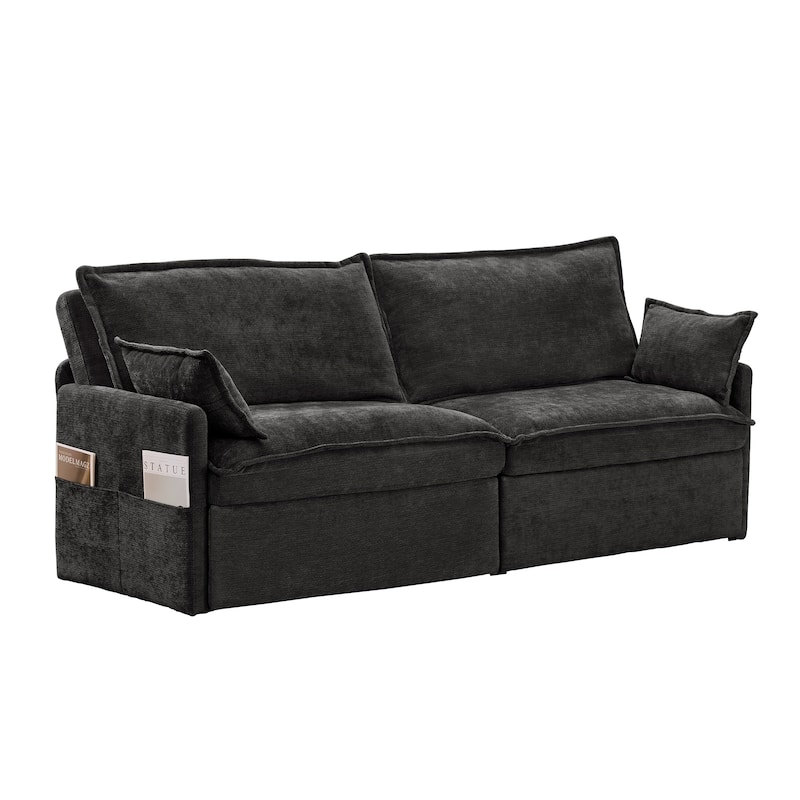 Convertible Sofa Bed, Sleeper Loveseat Pull Out Couch Bed, 3 in 1 Corduroy Couch with Side Pockets, USB/C-TYPE Ports