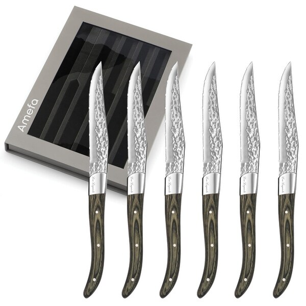 Amefa Set of 6 Lou Laguiole Vulcano Steak Knives - Silver and