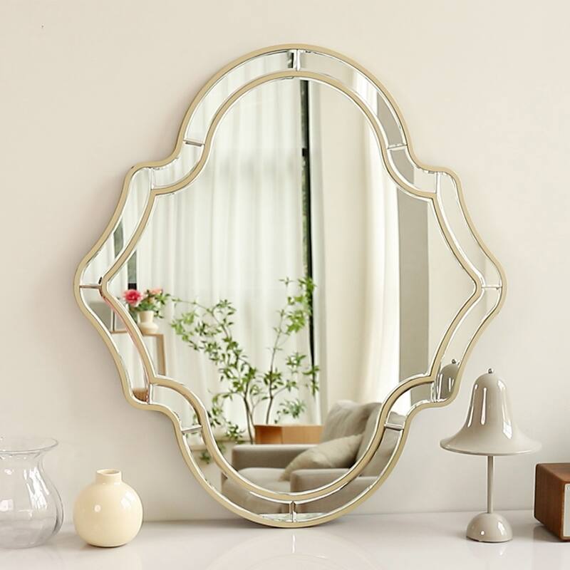 Irregular Silver Wall Decor Mirror Golden Rim for European Style