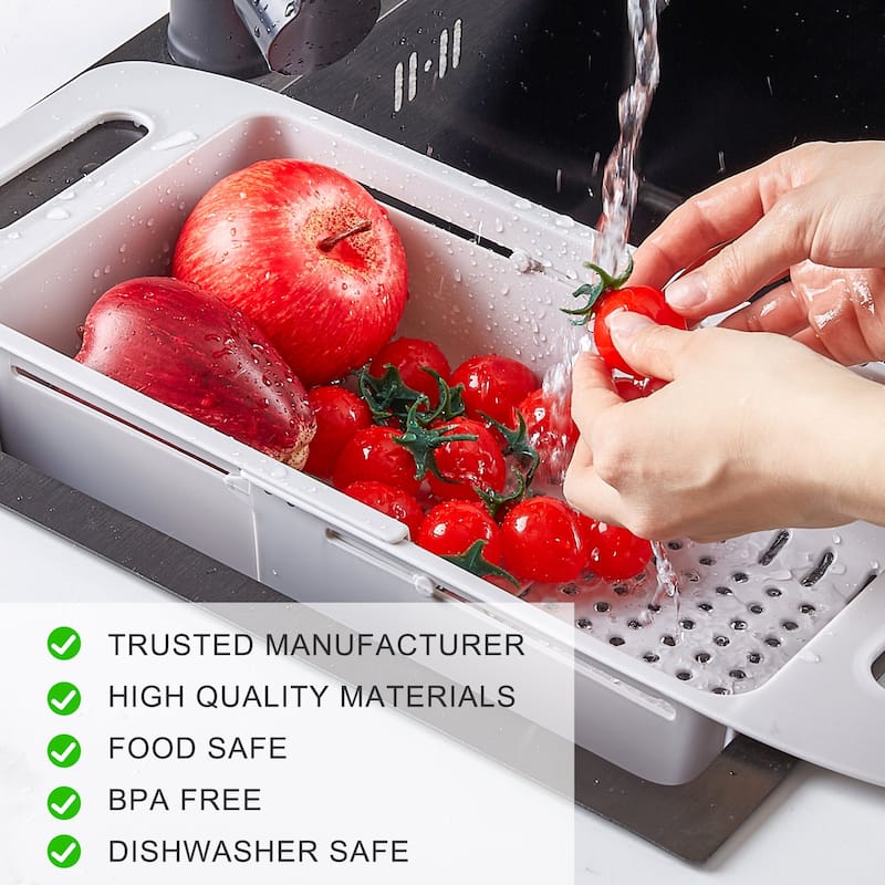 Extendable Colander Strainer Over the Sink, Retractable Kitchen Sink Basket, Plastic Food Strainers