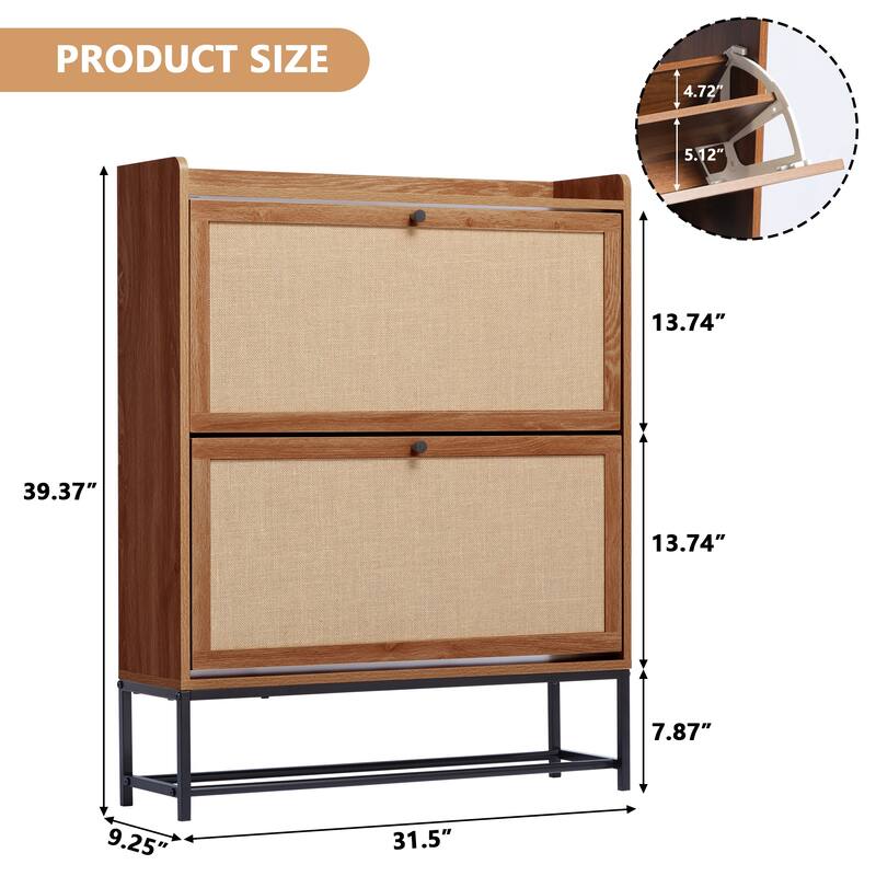 Free-standing Two-tier Flip-out Drawer Wooden Shoe Storage