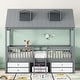 preview thumbnail 6 of 8, Twin Size Wood House Bed with Roof and Drawers Grey