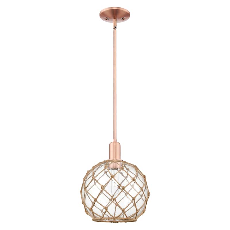 Innovations Lighting Endless Possibilities Arcadia - Farmhouse Rope - 1 Light 10" Stem Hung Mini Pendant - Clear Glass with Brown Rope/Antique Copper
