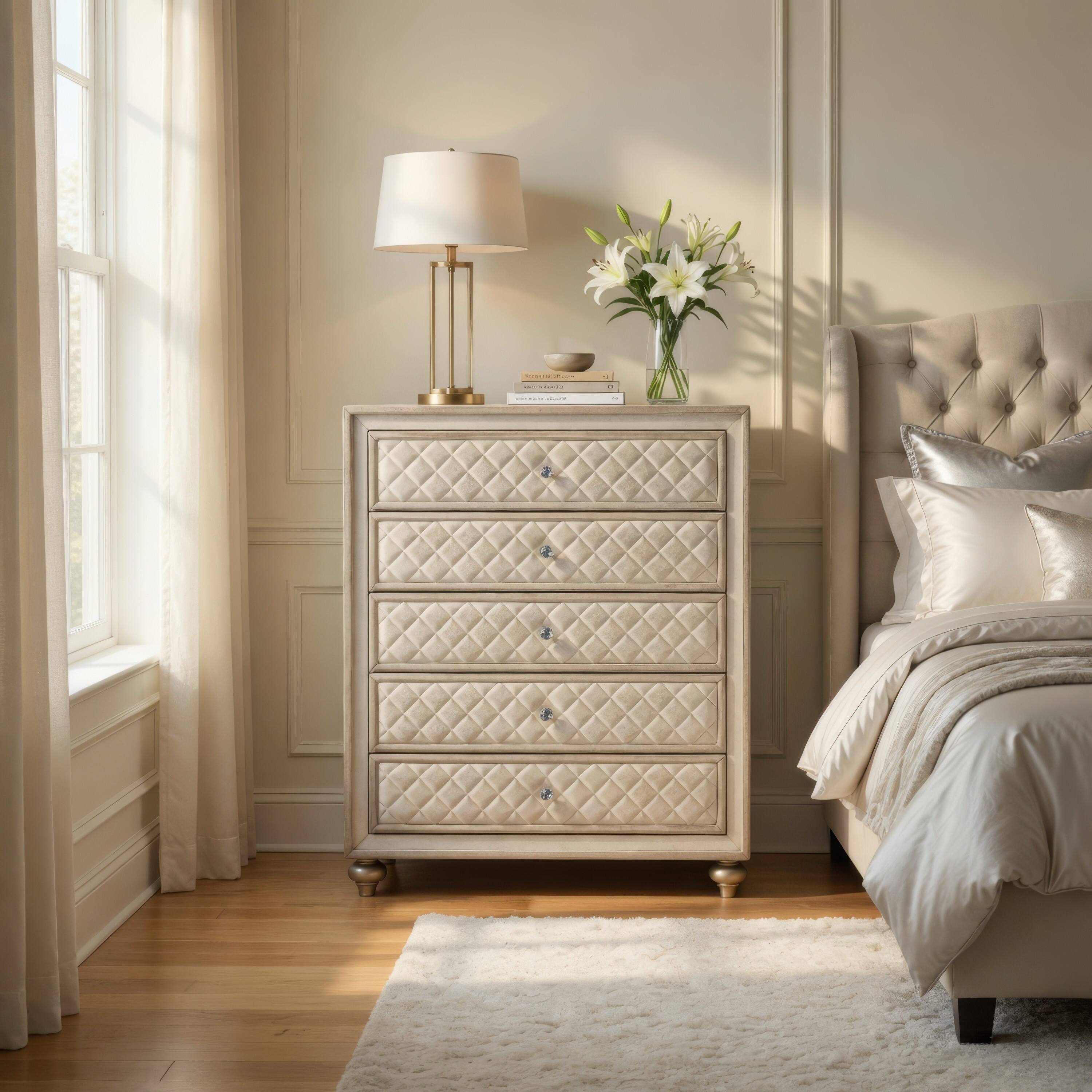 beige dresser chest Furniway for Bedroom, Modern Dresser with 6 Drawers and Smooth Slides, Wide of Drawers with Golden Handles for Bedroom, Living Room, Closet, 15.7" D x 55.1" W x Style does not need to be sacrificed and sophisticated statements create todays luxurious lifestyle Willa Tall Dresser Chest, 5