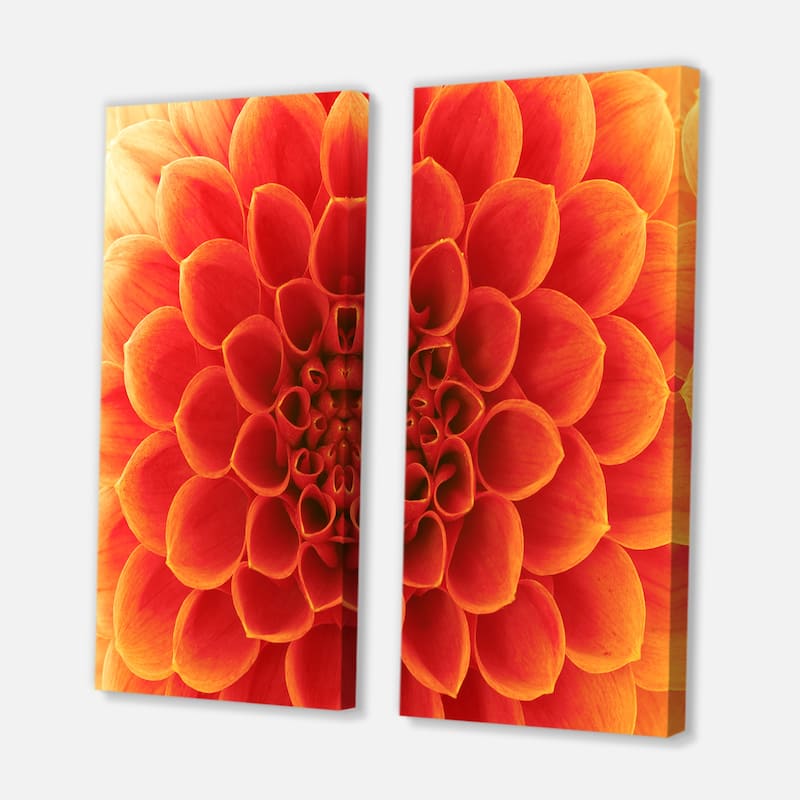 Designart "Orange Abstract Flower Petals" Floral Canvas Wall Art Print 2 Piece Set
