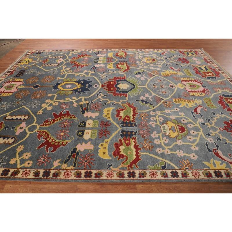 All-Over Oushak Indian Area Rug Handmade Wool Carpet - 8'11"x 11'8"