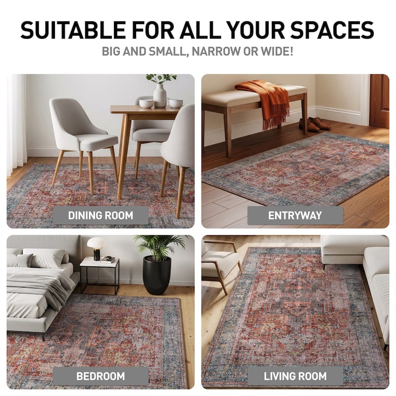 World Rug Gallery Vintage Inspired Distressed Machine Washable Area Rug