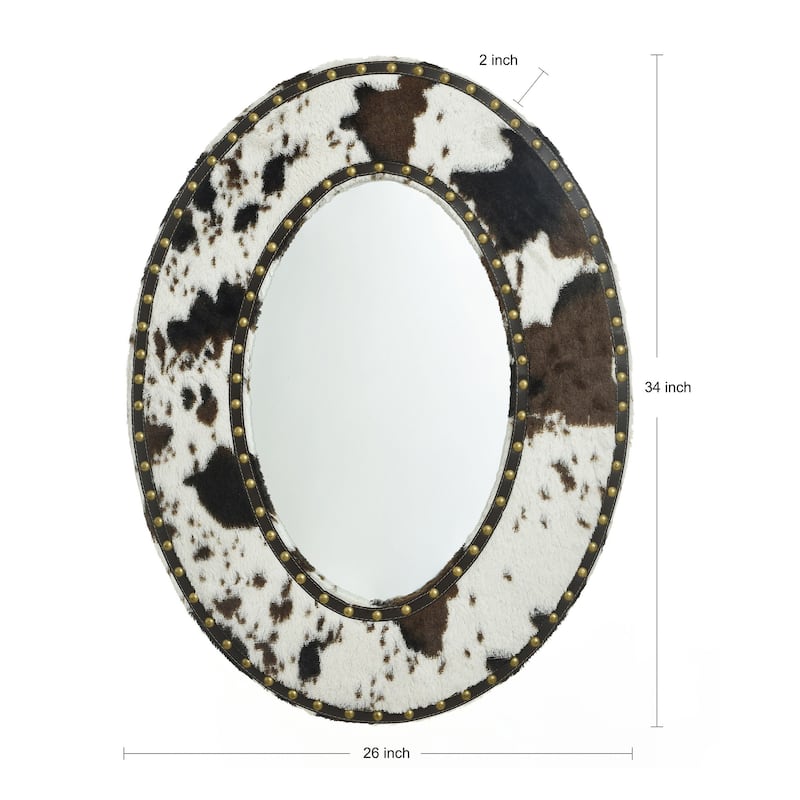 Cow Hide Mirror - Faux Animal Printed with Hammer Nail Trim