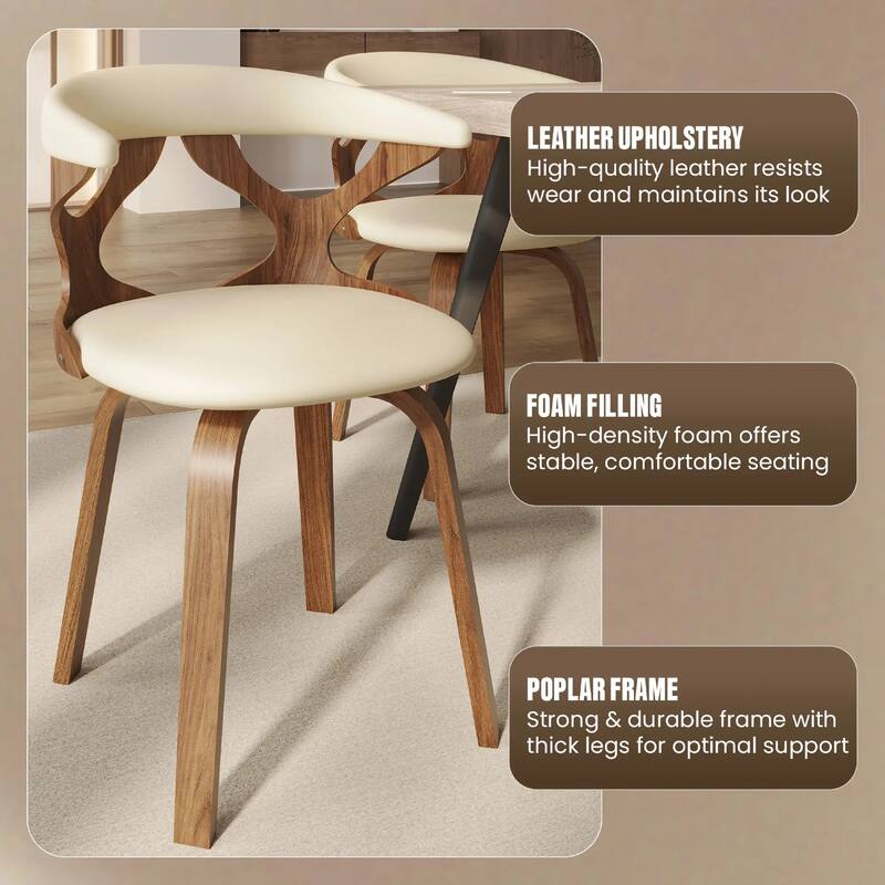 Klyne Leather Dining Chair with Poplar Wood Frame - Mid-Century Wooden Accent Chair with Swivel Base Set of 4