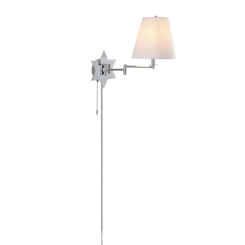 Antler 18.5" 1-Light Modern Swing Arm Plug-In or Hardwired LED Star Sconce with Pull-Chain and USB Charging Port by JONATHAN Y - Chrome