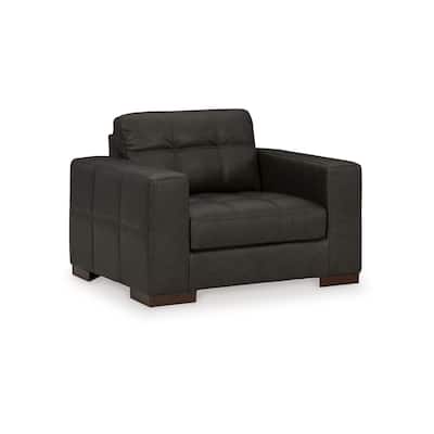 Lenie Oversized Chair, Block Stitched Dark Gray Real and Faux Leather