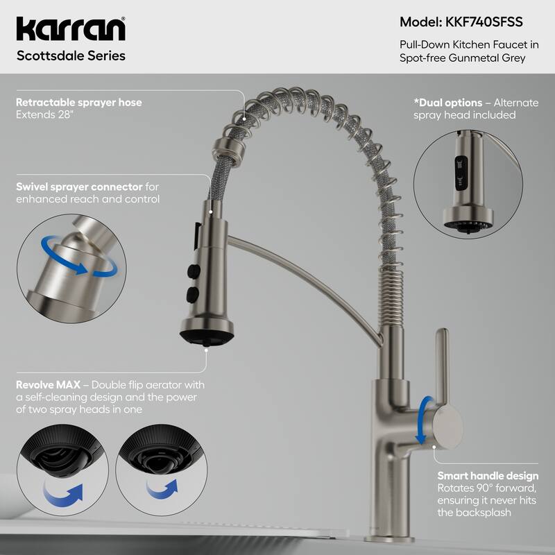 Karran Scottsdale Single Handle Commerical Pull-Down Sprayer Kitchen Faucet