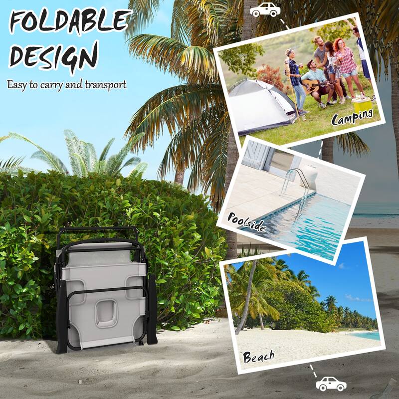 Tanning Chaise Lounge Chair, 4-Position Beach Chair With Face & Arm Holes, Pillow Headrest - Cream White