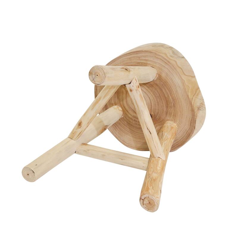 16" Ivory and Beige Wooden Accent Stool