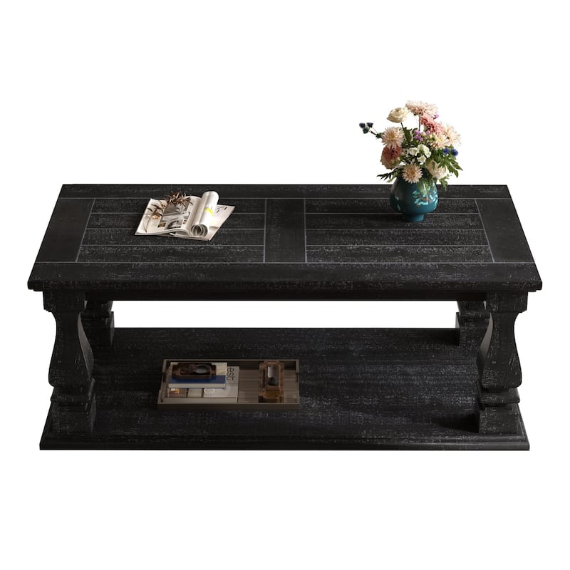 Farmhouse Coffee Table with Open Bottom Shelf for Living Room
