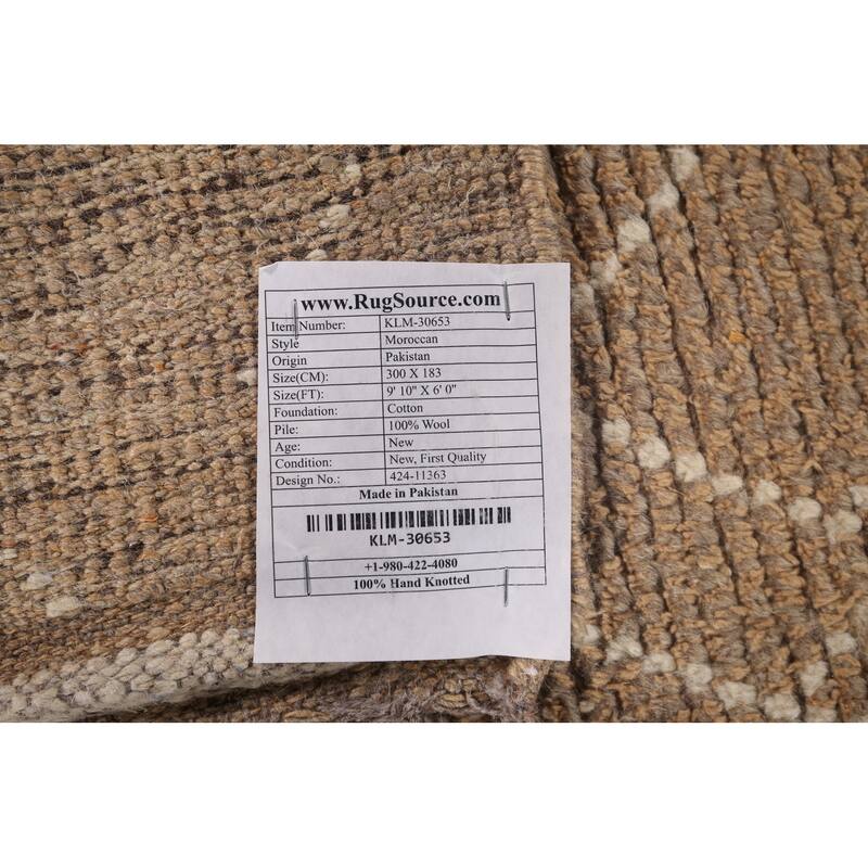 Earth Tone Moroccan Oriental Area Rug Handmade Brown Wool Carpet - 6'0"x 9'10"