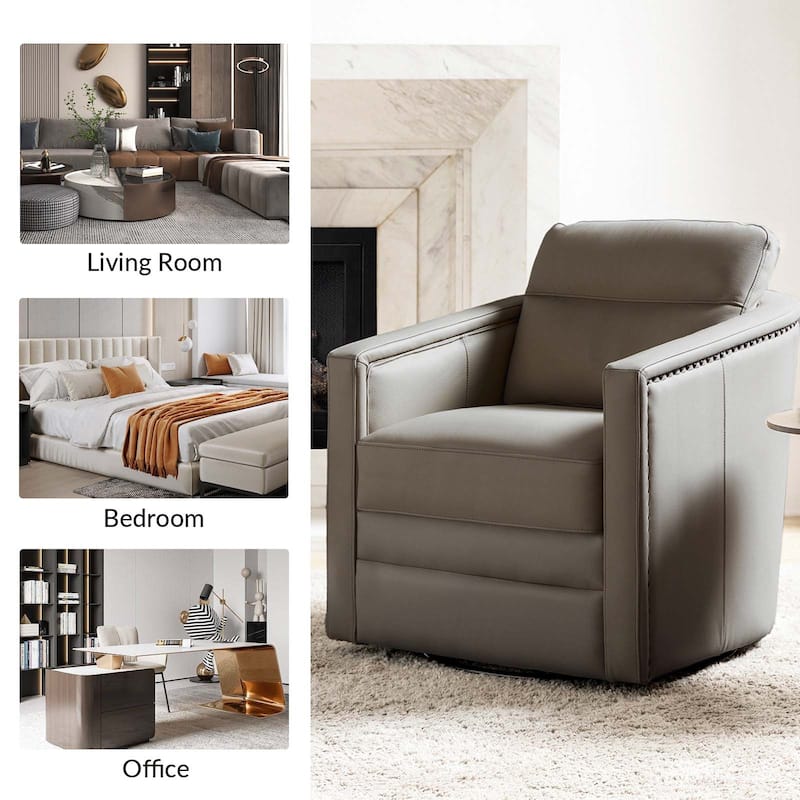 Jorge 28.74" Wide Genuine Leather Swivel Chair with Arms
