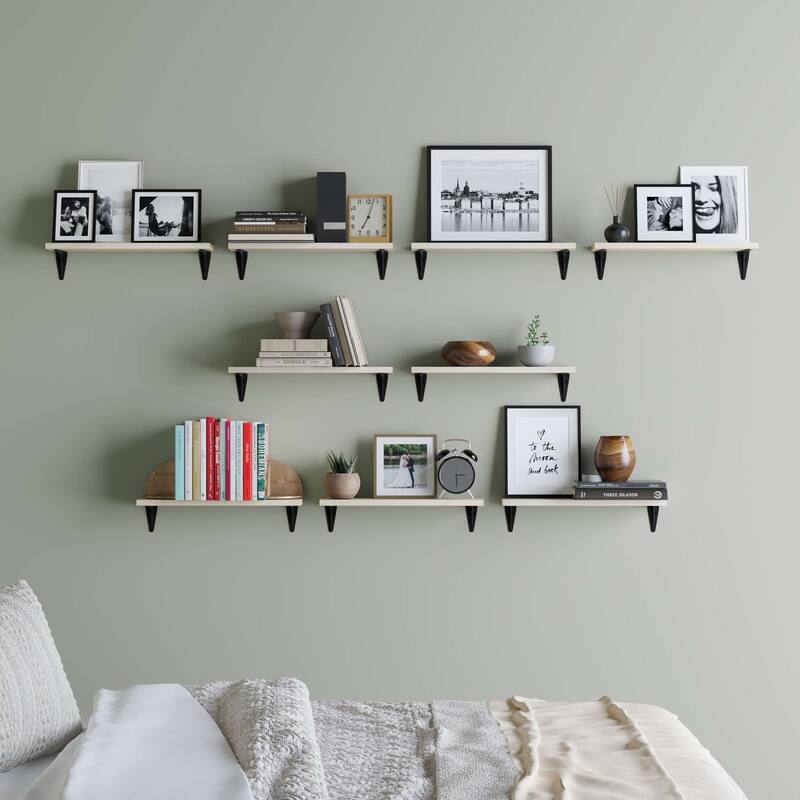 Wallniture Arras 17x4.5" Floating Bookshelves, Hanging Shelves for Living Room, Farmhouse Decor, Custom Finish and Piece Options