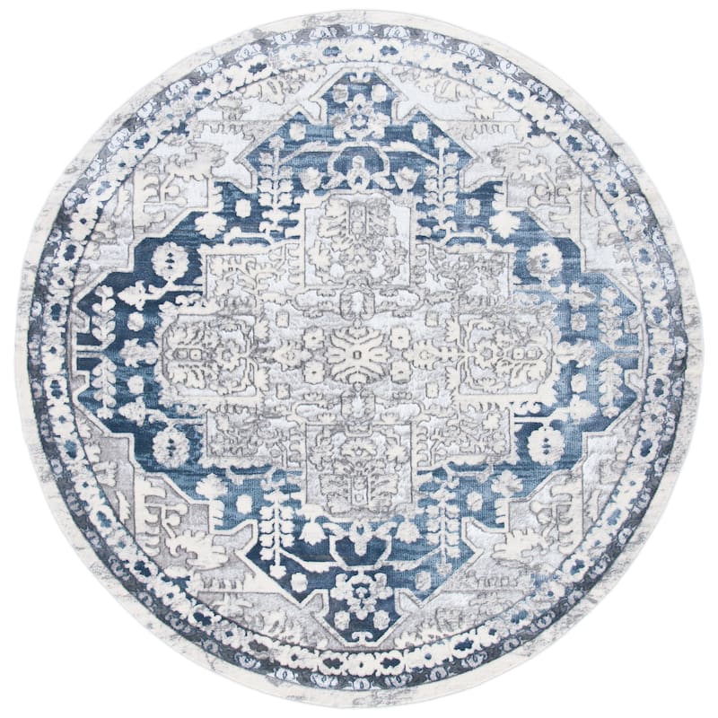 SAFAVIEH Lagoon Desiderata Medallion Rug - 6'7" Round - Navy/Grey
