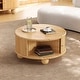 Round Fluted Coffee Table with Storage, Pine Solid Wood, Sliding Door ...