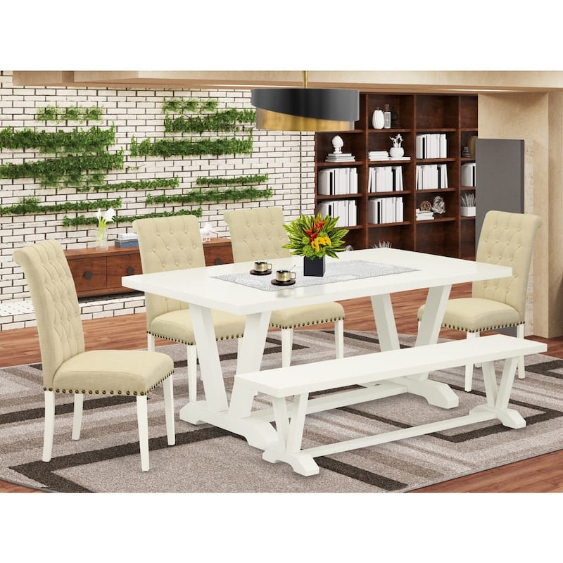 Modern 6-Piece Dinette Set - Linen Fabric Parsons Chairs & Rectangular Dining Table
