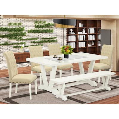 Modern 6-Piece Dinette Set - Linen Fabric Parsons Chairs & Rectangular Dining Table