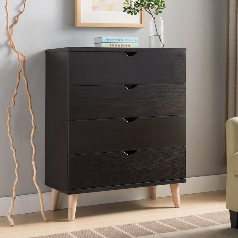 DH BASIC Mid-Century Modern Cappuccino 4-Drawer Chest by Denhour - Cappuccino