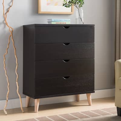 DH BASIC Mid-Century Modern Cappuccino 4-Drawer Chest by Denhour