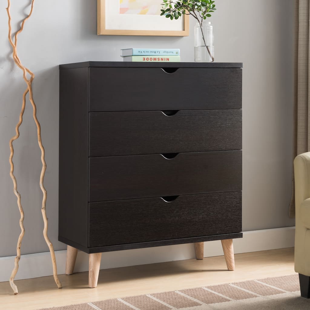 DH BASIC Mid-Century Modern Cappuccino 4-Drawer Chest by Denhour