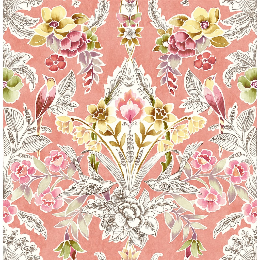 A-Street Prints Vera Pink Floral Damask Wallpaper