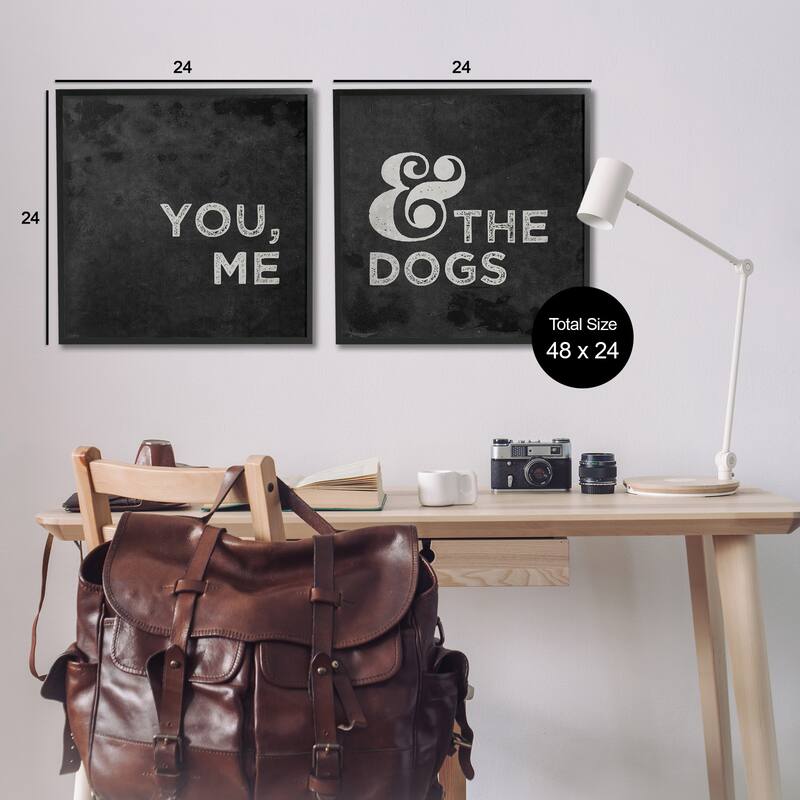 Stupell You Me and the Dogs Quote Family Pet Black White,2pc Multi Piece Framed Wall Art Set