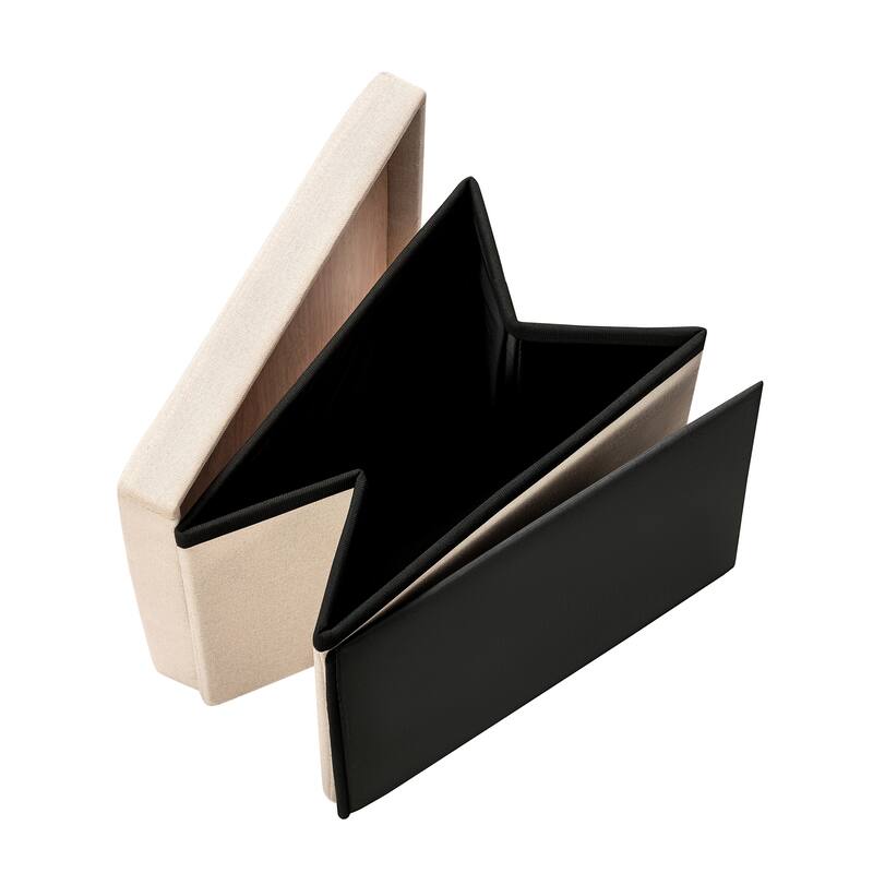 Adeco Foldable Linen Storage Ottoman with Tufted Button Design