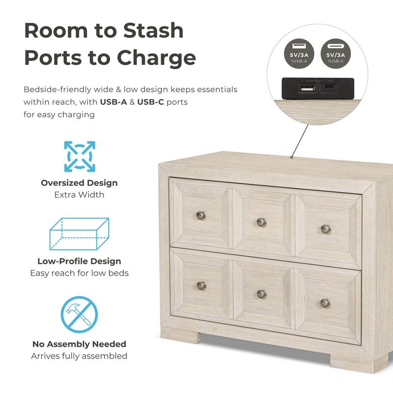 Furniture of America Durem II Modern 3-Piece Solid Wood Panel Bedroom Set with Oversized Nightstand and Chest