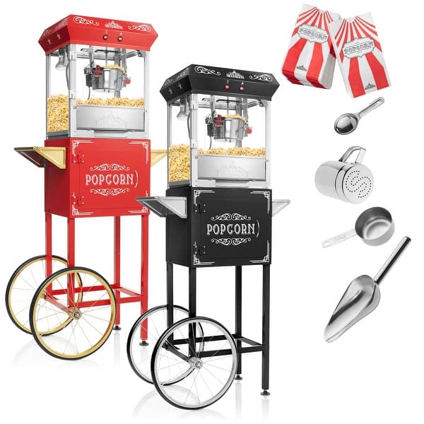 Vintage Style Popcorn Machine Popper with Cart and 4Ounce Kettle Bed