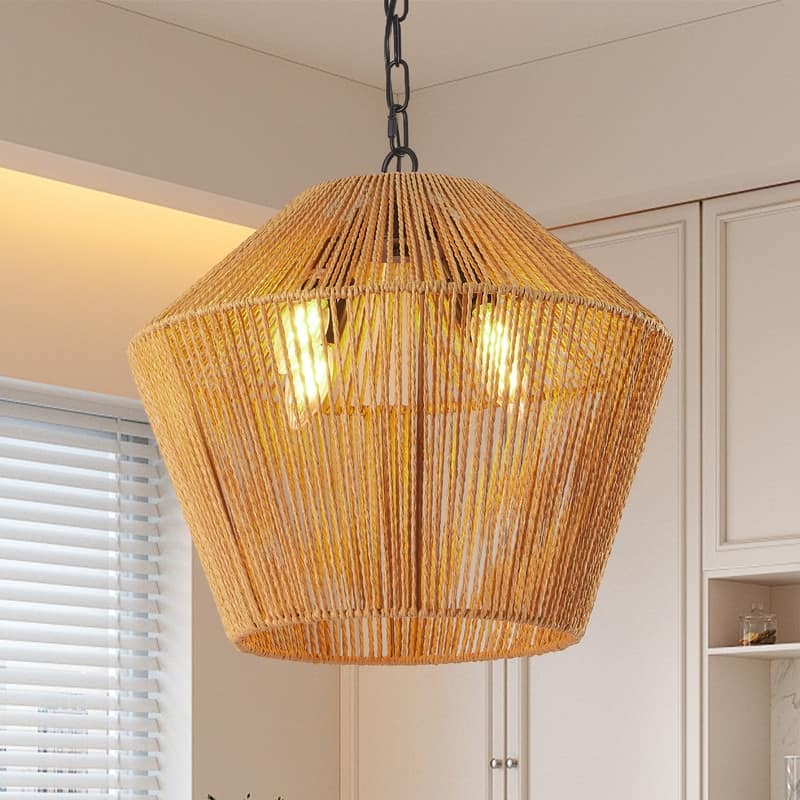 17" Handwoven Boho Pendant Light – Adjustable Natural Hemp Rope Fixture for Kitchens, Dining & Bedrooms (Bulb Not Included)‌