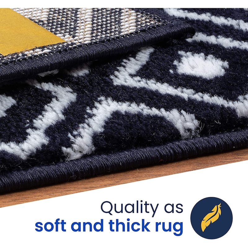 Beverly Rug Indoor Non Slip Carpet Stair Treads w/ Installed Tape 9"x28" Medallion Navy / Ivory