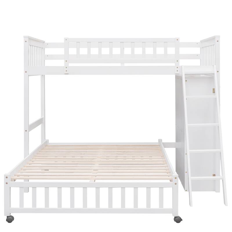 Wooden Twin Over Full Bunk Bed with Storage Drawers and Flexible Shelves - Sturdy Construction, Space-Saving Solution